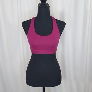 Fabletics Dark Pink Strappy Sports Bra XS Racerback Lined Stretch Gym Activewear
